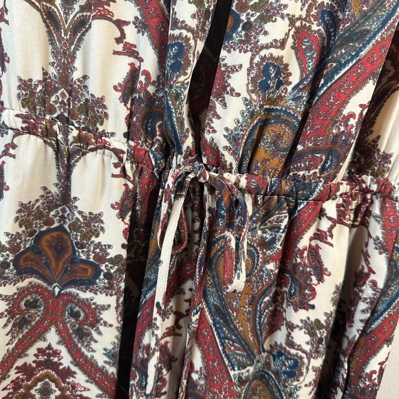 DR2‎ Paisley Dress Medium Bohemian Lace Accent Roll Tab Sleeve Tie Waist - Picture 5 of 8